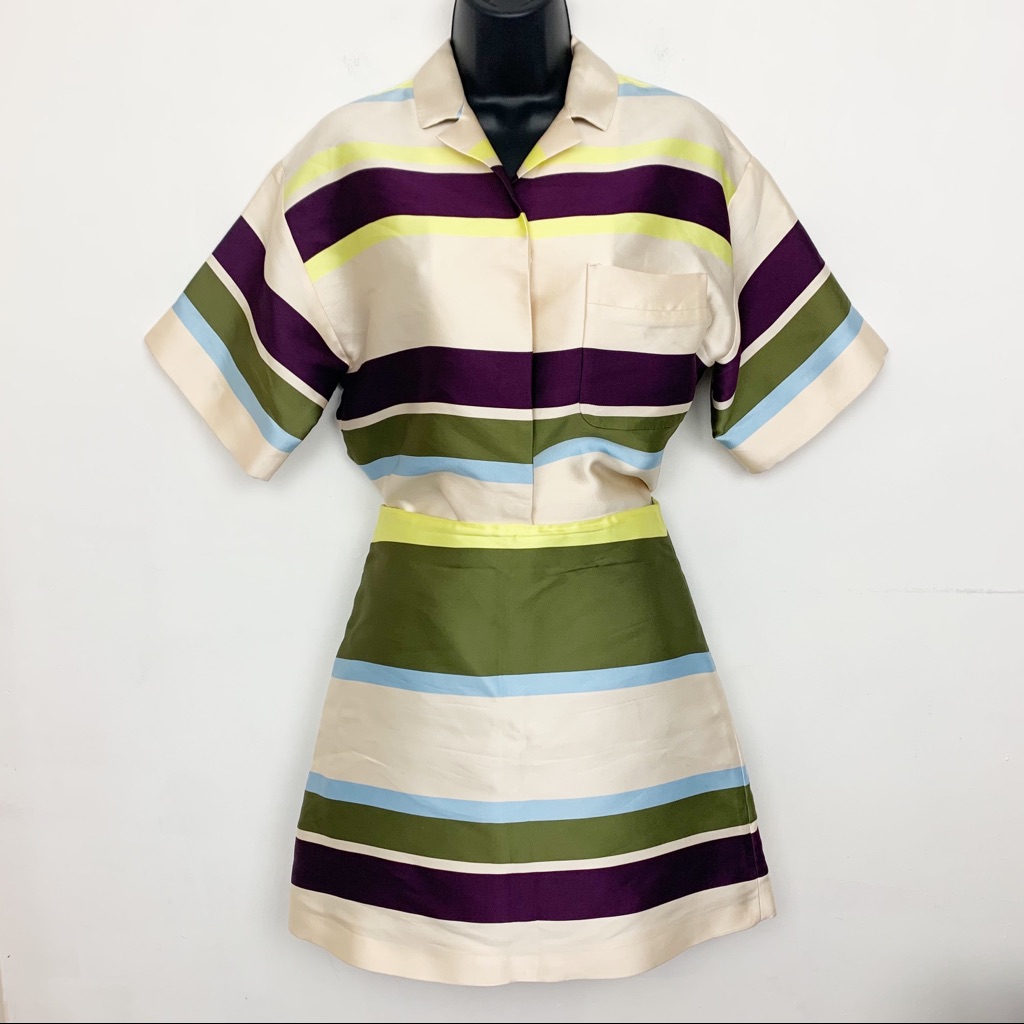 Msgm Striped Collared Shirt Skirt Set Silk Blend